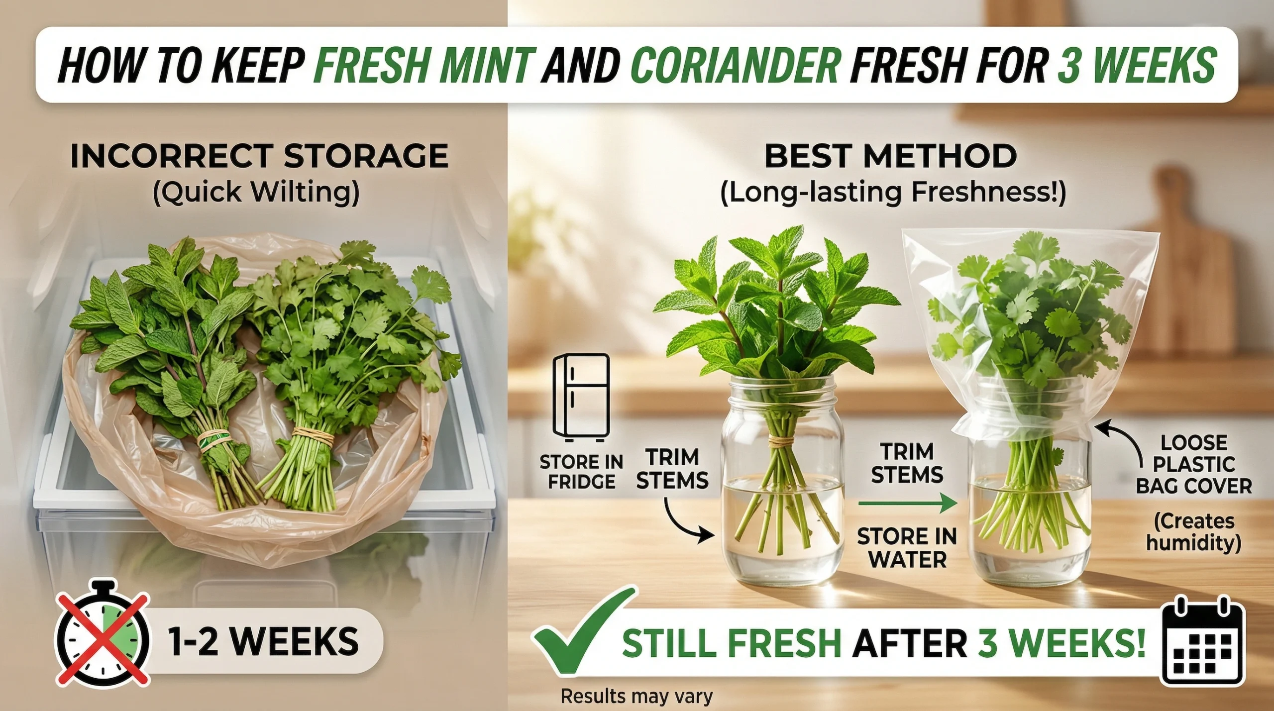 How to Keep Fresh Mint and Coriander Fresh for 3 Weeks
